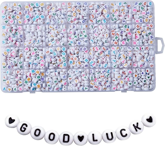 1400pcs Letter Beads, 4x7 mm Acrylic Alphabet Beads, Beads for Jewelry and Bracelet Making, in 28 Grid Box (White and Colorful)-CubbioJoy