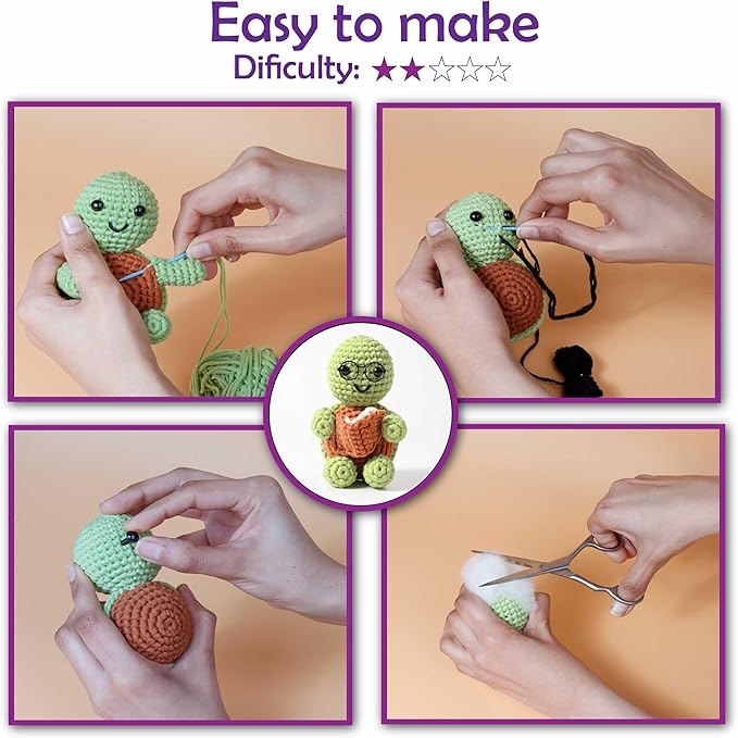 A-URA Learn to Crochet Kit for Beginners Kids and Adults, Premium 3 Animal Pattern Large Size Beginner Crochet Kits with Easy Tube Yarn & Step-by-Step Video Tutorials (Safari Friends–Larger Plushies)-CubbioJoy