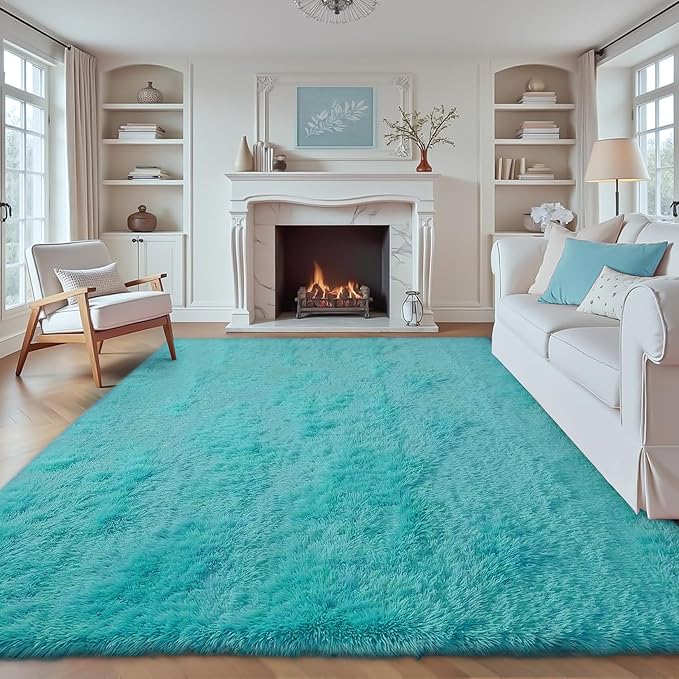 8x10 Area Rug for Living Room: Fluffy Shag Soft Washable Rugs Large Fuzzy Plush Indoor Carpet for Bedroom Nursery Playroom Kids Girls Boys Room (Teal Blue, 8'x10')-CubbioJoy