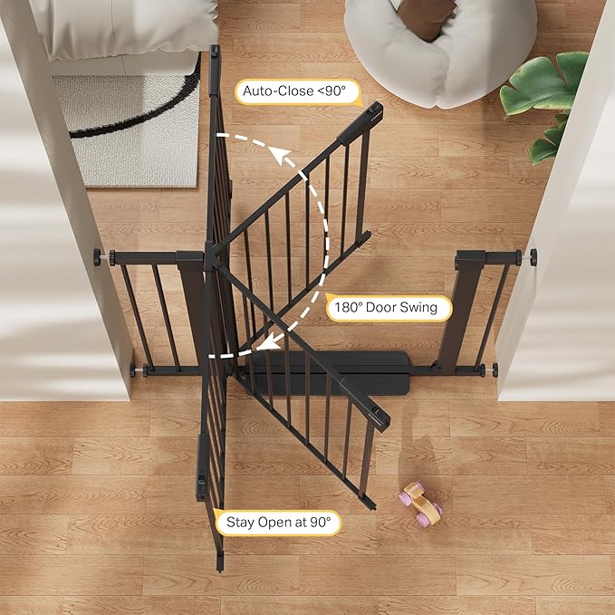Cumbor 29.7-40.6" Baby Gate for Stairs, Baby Essential Safety Gate, Mom's Choice Awards Winner-Dog Gate for Doorways, Pressure Mounted Auto-Close Pet Gates for Dogs Indoor, Durable Child Gate, Black-CubbioJoy