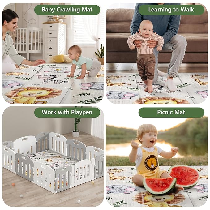 79 x 71 Foldable Large Play Mat for Babies, Non Toxic Foam Play Mat, Thick & Waterproof Baby Playmat for Floor, Anti-Slip Baby Playpen Mat for Toddlers-CubbioJoy