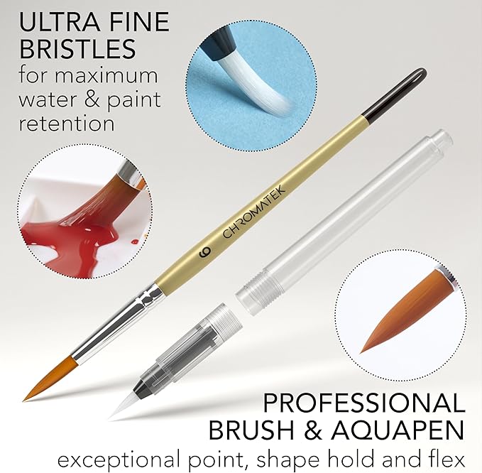 CHROMATEK Watercolor Paint Set – 128 Vibrant Colors for Artists & Beginners with Palette – Includes Metallic, Fluorescent, Pastel & Opaque Shades, Brushes, Pad, Swatch Sheets & Travel Case-CubbioJoy