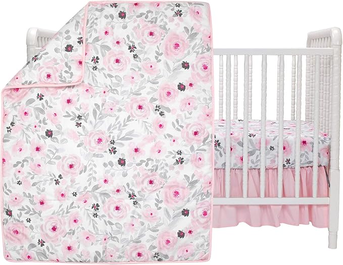 Bedtime Originals Blossom Pink Watercolor Floral 3-Piece Baby Crib Bedding Set-CubbioJoy