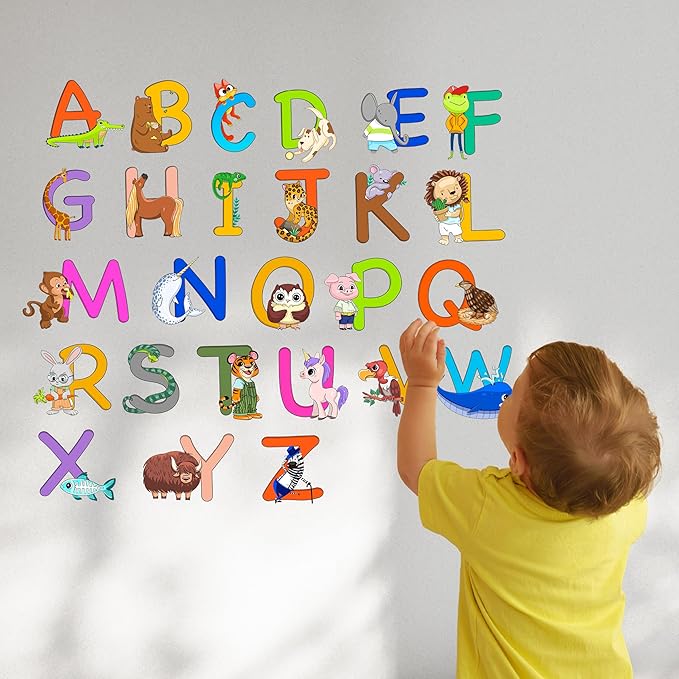 ABC Educational Wall Stickers for Kids - Animal Alphabet Wall Decals by Lipastick - Peel and Stick Letters for Boys and Girls Bedroom, Baby Room, Nursery Decor - Removable Wall Art-CubbioJoy