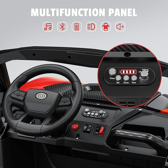 24V 2 Seater Ride on Car Truck, 4x200W, EVA Tires, 4WD/2WD, Rainbow Lights, Remote Control, Shock Absorbers, Bluetooth, Ride On UTV Toy for Kids Ages 3-8, Red-CubbioJoy