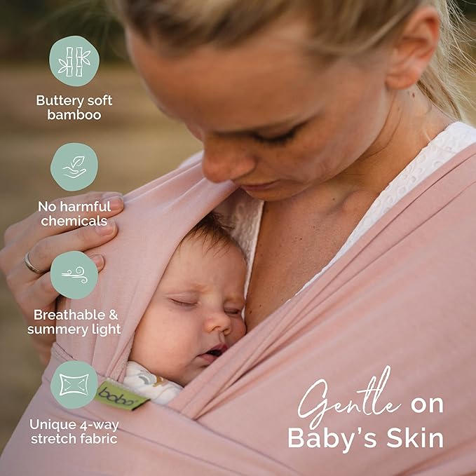 Boba Baby Wrap Carrier – Original Baby Sling Carrier for Newborns (7–35 lbs), Soft, Secure, Hands-Free & Ergonomic, Ideal for Comfortable Bonding, New Parents (Serenity Bloom)-CubbioJoy