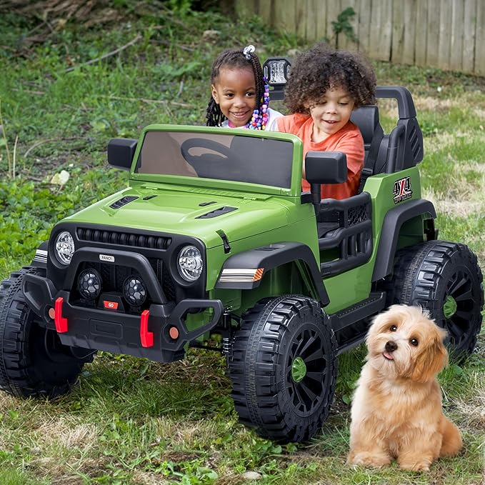 2 Seater Ride on Toy Car for Kids, 24V 4WD Ride-on Truck Kids Electric Car with Remote Control, 4x200W Motors - Army Green-CubbioJoy