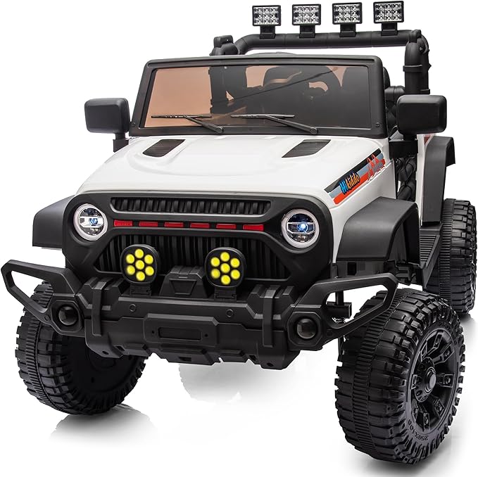 4WD Kids Ride on Car Truck, 12V 7Ah Kids Electric Vehicles Car Ride on Toy for Toddlers 3-5 with Remote Control - White-CubbioJoy