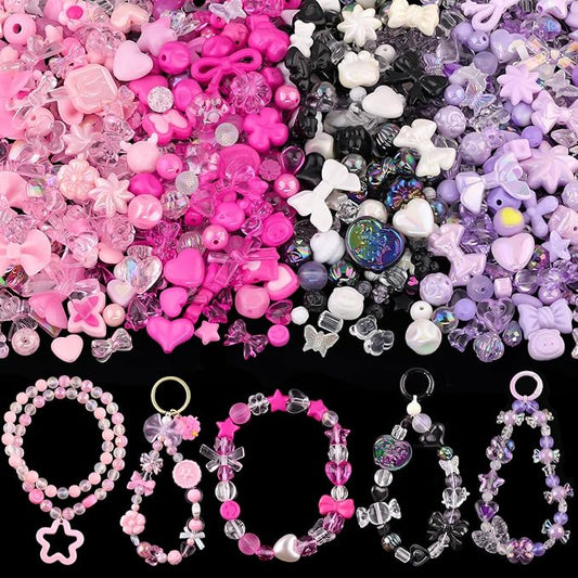 Assorted 180-240PCS Acrylic Beads for Bracelet Making,Flower Bow Butterfly Candy GummyBear Kawaii Aesthetic Bracelet Charms, Cute Beads for Jewelry Making Necklace Keychain Phone Charms DIY-CubbioJoy