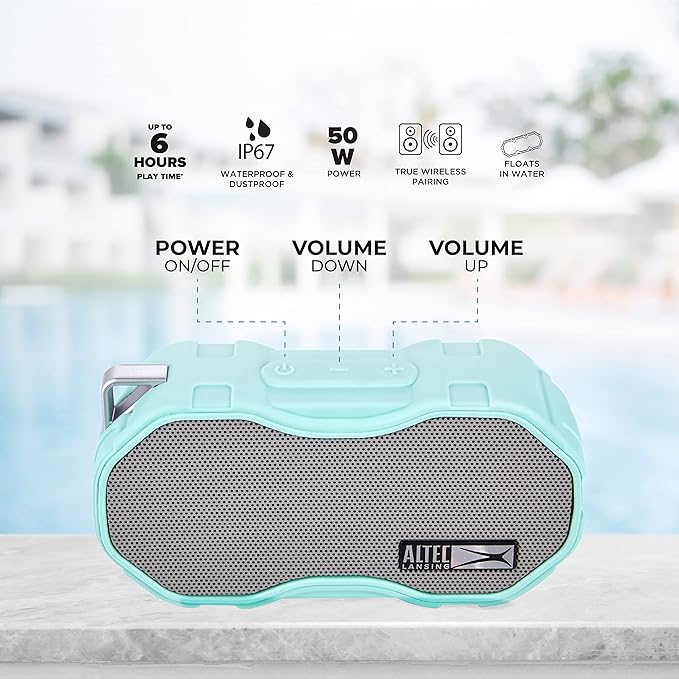 Altec Lansing Baby Boom XL - Waterproof Bluetooth Speaker, Wireless & Portable Speaker for Travel & Outdoor Use, Deep Bass & Loud Sound, 1 Pack, Mint-CubbioJoy