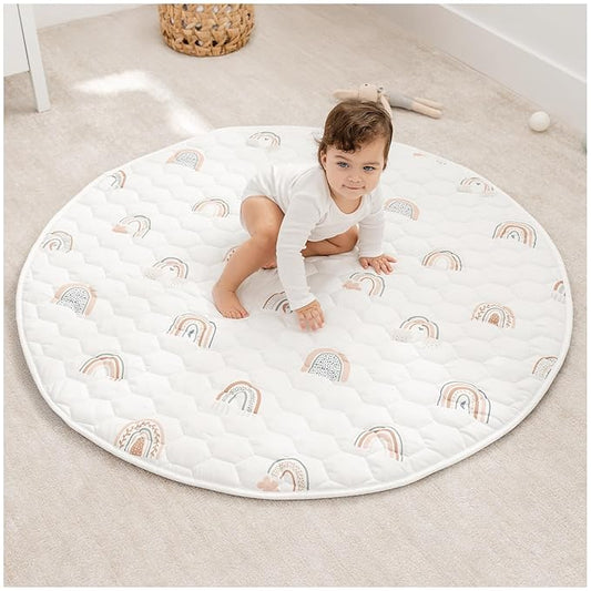 Comfy Cubs Round Kids Play Mat - Medium 48 inches Soft Quilted Baby Floor Mat with Non-Slip Bottom - Plush Design for Toddlers' Playtime and Relaxation - Comfortable and Durable - Rainbow-CubbioJoy