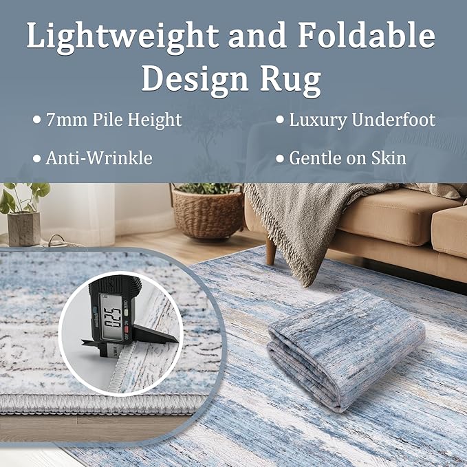 9x12 Area Rug Living Room Rugs - Washable Rug Large Modern Abstract Soft Thin Carpets Indoor Floor No Slip Vintage Carpet for Bedroom Under Dining Table Nursery Home Office Decor Blue-CubbioJoy