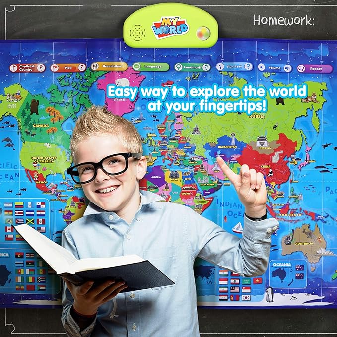 BEST LEARNING i-Poster My World Interactive Map - Educational Talking Toy for Kids of Ages 5 to 12 Years Old-CubbioJoy