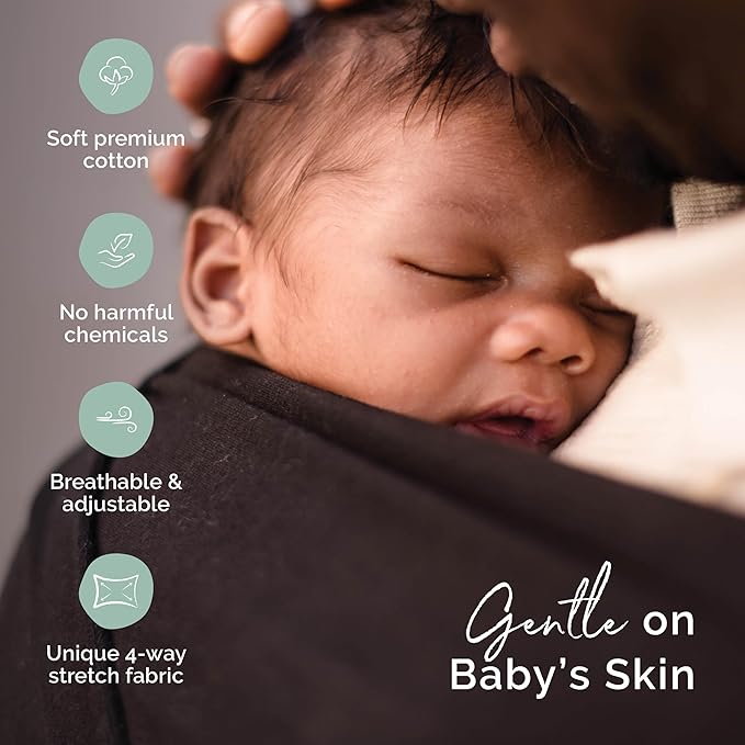 Boba Baby Wrap Carrier – Original Baby Sling Carrier for Newborns (7–35 lbs), Soft, Secure, Hands-Free & Ergonomic, Ideal for Comfortable Bonding, New Parents (Black)-CubbioJoy