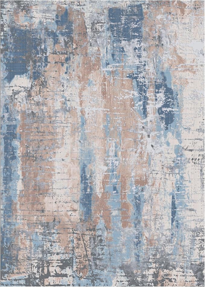 Area Rug Living Room Rug, 5x7 Modern Abstract Washable Rug Beige Blue Non Slip Foldable Faux Wool Vintage Carpet, Fluffy Non-Shedding Rugs for Living Room, Bedroom, Dining Room, Kids Playroom-CubbioJoy