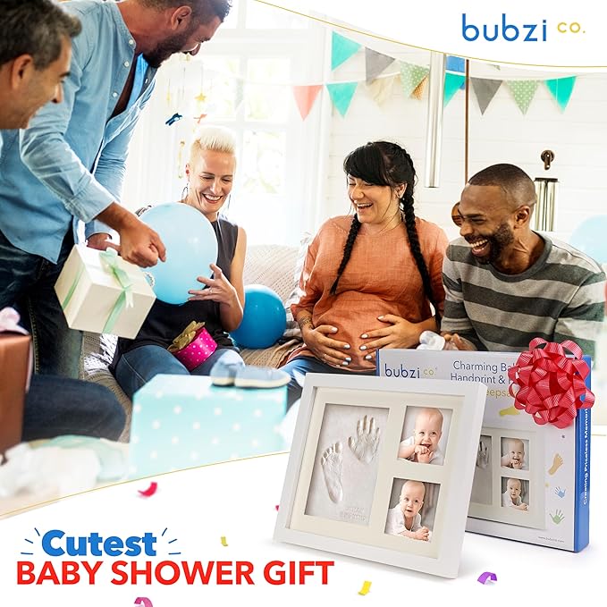 Bubzi Co Baby Footprint Kit, Baby Foot and Hand Print Kit, Baby Keepsake Frame, Nursery Pictures Frames, Hand Print Mold Kit, New Mom Gifts, Baby Newborn Essentials Must Haves, Baby Shower Gifts-CubbioJoy