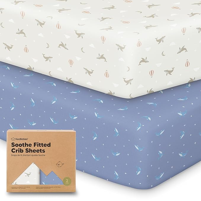 KeaBabies 2-Pack Organic Crib Sheets for Boys, Girls - 52x28 Fitted Crib Mattress Sheet Neutral, Breathable Jersey Cotton Cover for Baby Bed, Toddler Mattress, Soft & Cute Prints (Marine Muse)-CubbioJoy