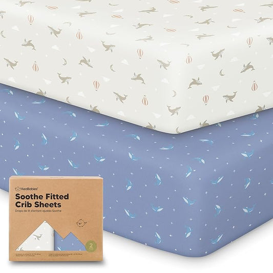 KeaBabies 2-Pack Organic Crib Sheets for Boys, Girls - 52x28 Fitted Crib Mattress Sheet Neutral, Breathable Jersey Cotton Cover for Baby Bed, Toddler Mattress, Soft & Cute Prints (Marine Muse)-CubbioJoy