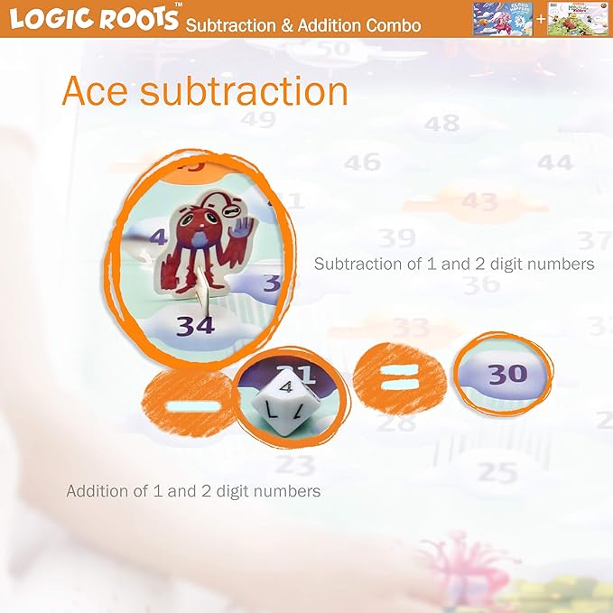Addition and Subtraction Games - Pack of 2, Cloud Hoppers & Mountain Raiders, Math Board Games and STEM Toys for 7 Year and Up, Gift for Kids (Girls & Boys), Homeschoolers, Grade 1 & Up-CubbioJoy