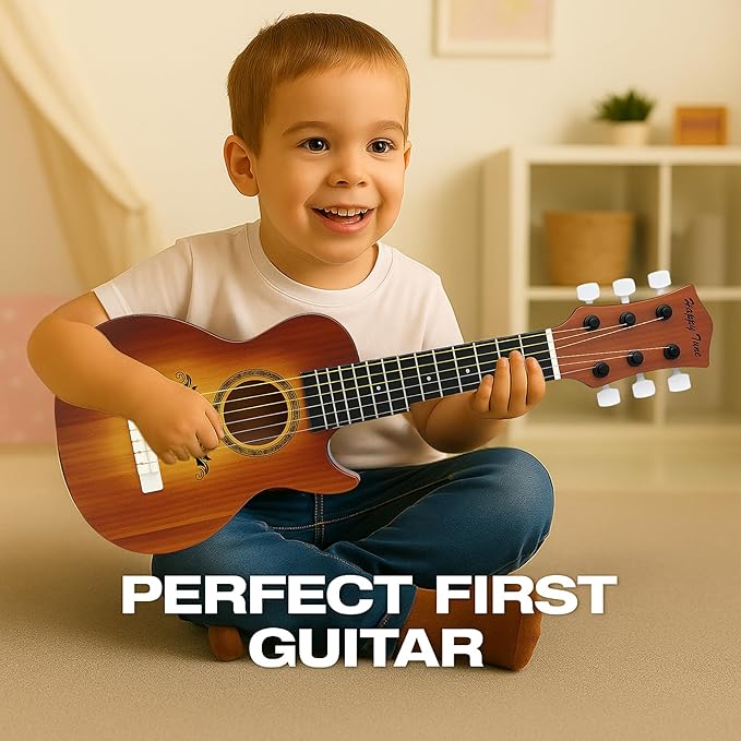 23" Acoustic Guitar, Kids 6 String Toy Guitar - Realistic Steel Strings - Beginner Practice First Musical Instrument for Children, Toddlers (Brown)-CubbioJoy