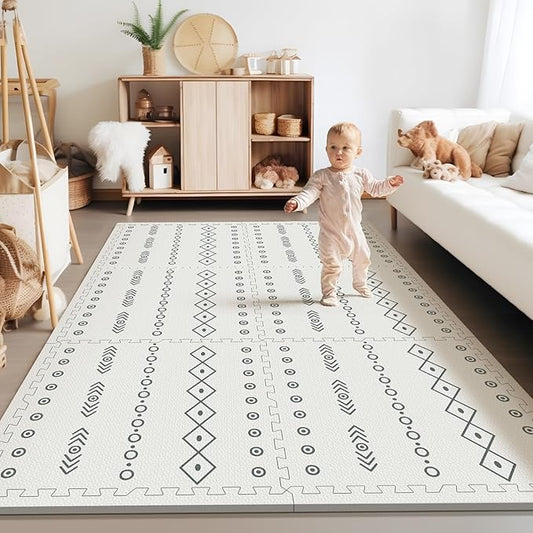 Baby Foam Play Mat for Floor, PIGLOG 72x48 Baby Crawling Mat, Puzzle Mats for Kids for Baby with Interlocking Tiles, Toddler Play Mat for Indoor and Outdoor, Easy to Clean Playroom Mat, Lines + Shapes-CubbioJoy