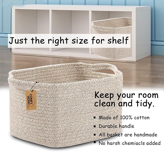 COMFY-HOMI Storage Basket for Shelves, Woven Baskets for Storage, Cotton Rope Basket for Toys,Towel Baskets, Toy Storage Organizer, Storage Cube Bin, Organization and Storage-All Brown-CubbioJoy