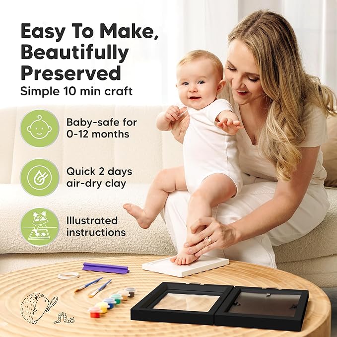 Baby Hand and Footprint Kit, Quick Dry Clay - Newborn Keepsake Feet and Handprint Kit, Nursery Picture Frame, Pet Dog Paw Prints,Personalized New Mom Gifts for Baby Showers & Registry(Onyx Black)-CubbioJoy