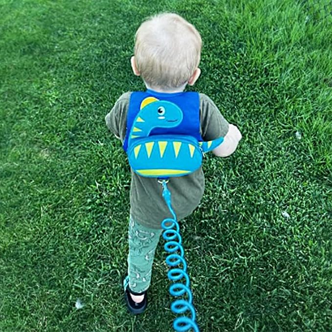 Accmor Toddler Harness with Leash, Cute Dinosaur Kids Harness + Anti Lost Wrist Link, Mini Child Harness Leash Wristband Strap Belt Protector for Baby Boys Girls to Outdoor Travel (Blue)-CubbioJoy