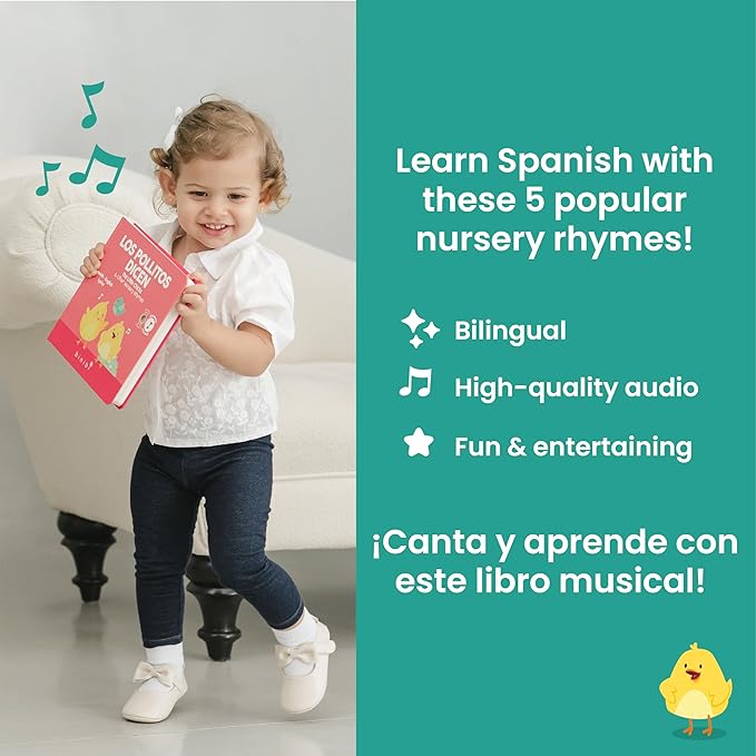 Binibi Spanish Musical Book for Babies & Toddlers 1-3 Los Pollitos Dicen & Other Nursery Rhymes | Spanish Learning for Kids | Bilingual Children's Book | Sound Book | Libro en español para bebés-CubbioJoy
