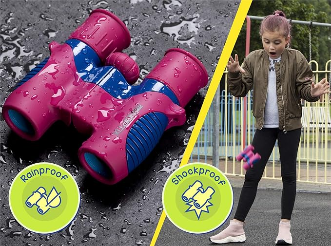 Binoculars for Kids, Girls or Boys Real Kids Binoculars in Vibrant Pink Blue - includes Sticker Book with 40 Bird Species - Kids Toys Small Binoculars, Toddler Binoculars-CubbioJoy