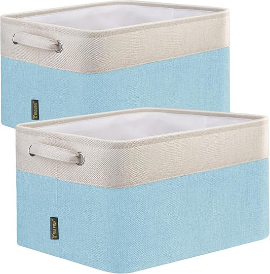 BALEINE 2 Pack Fabric Storage Bins for Shelves, Linen Storage Baskets for Organizing, Decorative Closet Bins for Clothes, Home (Skyblue, 15''x11''x9.5'')-CubbioJoy