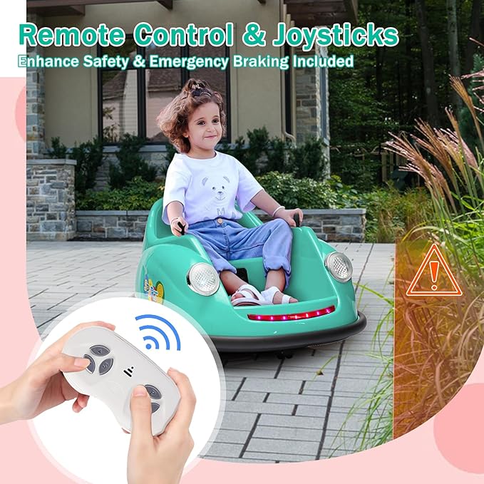 12V Bumper Car for Toddlers, Electric Toy Ride on Battery Car with Kids W/Parent Remote Control, 2-Speed, 360 Degree Spin, Music & LED Lights for Kids, Green-CubbioJoy