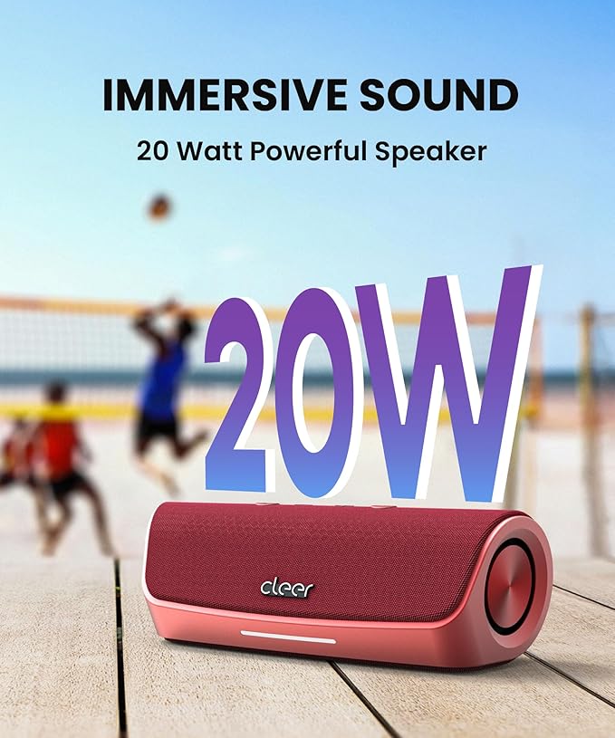 Cleer Scene Portable Bluetooth Speaker,IPX7 Waterproof,Powerful Sound and Deep Bass,Built-in Echo and Noise Canceling Microphone,12 Hours Battery,for Office,Home,Outdoors and Travel-Red-CubbioJoy