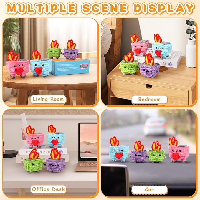 Crochet Kit for Beginners - 4PCS Dumpster Fire Complete Crochet Starter Kit with Step-by-Step Video Tutorials, Beginner Crochet Kits for Adults Kids Women, Funny Crochet Gifts-CubbioJoy