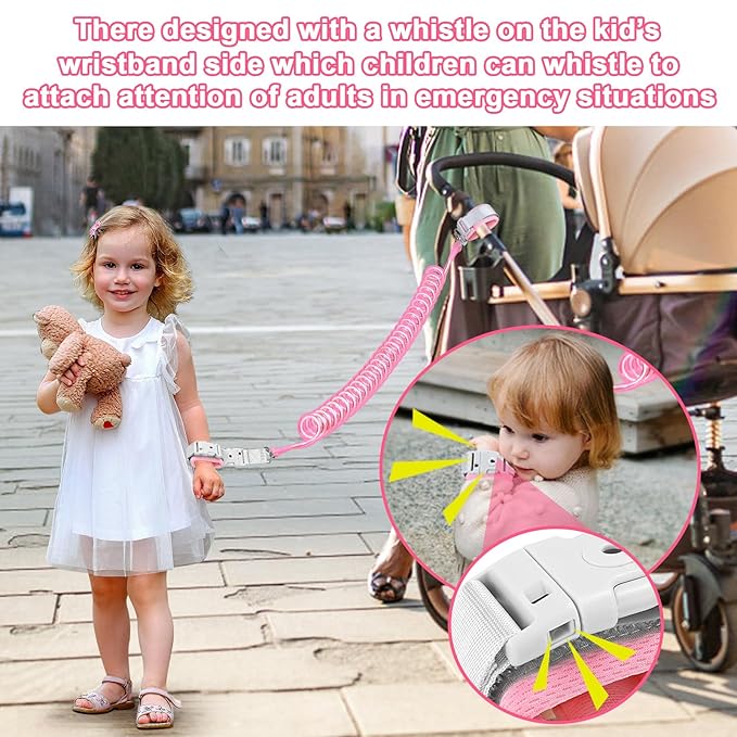 Accmor 3 in1 Toddler Harness Leash with Anti Lost Wrist Link, Harness Leash for Toddlers, Baby Leash, Child Walking Harness Kids Leash Wristband Rope Belt with Lock for Girls to Outdoor Travel (Pink)-CubbioJoy