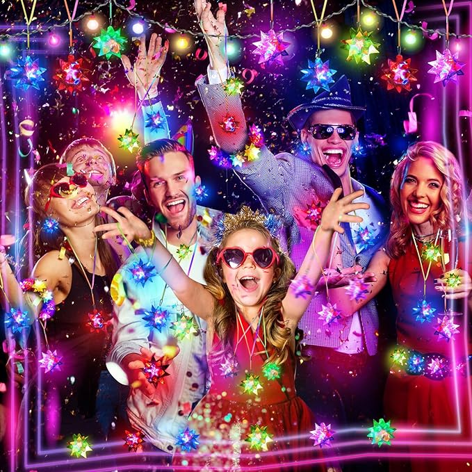 70 PCS Flashing Crystal Star Glow Necklaces Bulk Light up Party Favors, LED Glow in The Dark for Kids Adults Birthday Glow Party Rave Halloween Goodie Bags Filler-CubbioJoy