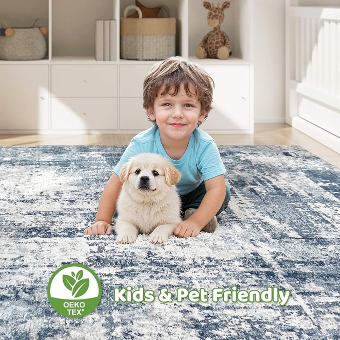 9x12 Area Rug Living Room: Washable Large Abstract Soft Rugs Stain Resistant Indoor Non-Slip Carpet for Men Modern Home Enthusiasts Aged 25-45 - High Traffic Areas - Bedroom Office Playroom-CubbioJoy