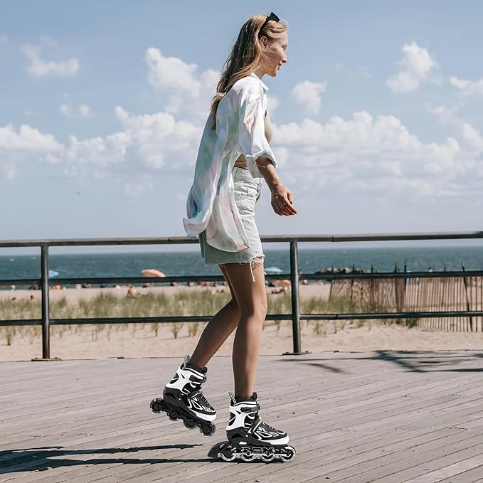 2PM SPORTS Vinal Girls Adjustable Flashing Inline Skates, All Wheels Light Up, Fun Illuminating Skates for Kids Men Adult Women and Boys-CubbioJoy