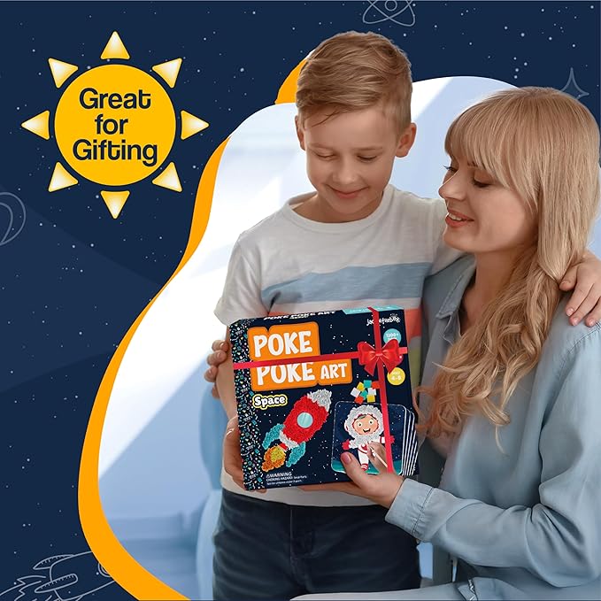 jackinthebox Poke Poke Art for Kids – Space Theme, Mess-Free Fabric Art and Craft, Flower Pressing Kits, Gift for Kids, Toys for Girls and Boys Ages 4 5 6 7 8-CubbioJoy