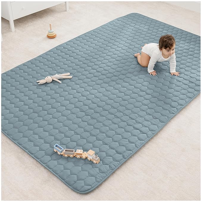 Comfy Cubs Rectangle Kids Play Mat - Large 60 x 96 inches Soft Quilted Baby Floor Mat with Non-Slip Bottom - Plush Design for Toddlers' Playtime and Relaxation - Comfortable and Durable - Pacific Blue-CubbioJoy