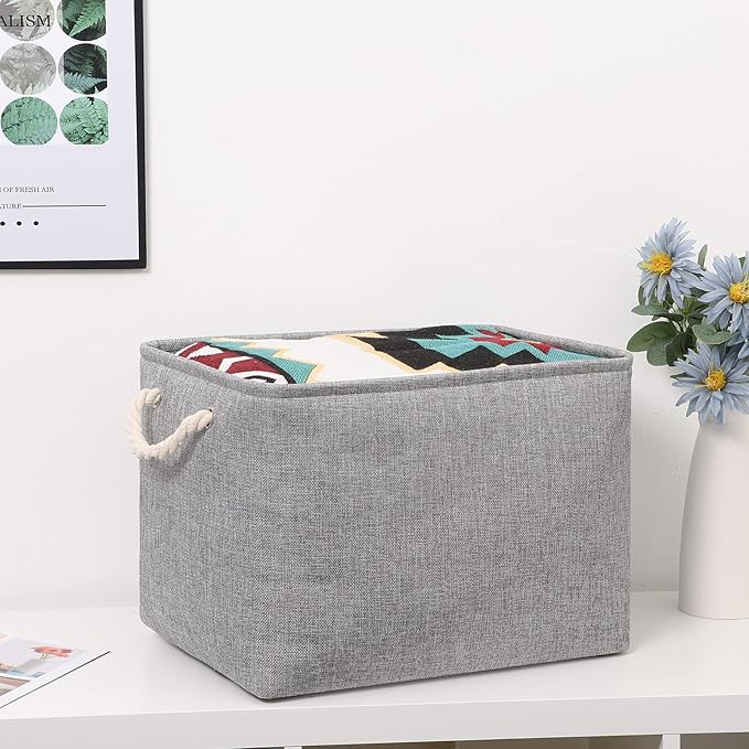Bidtakay Grey Baskets [2-Pack] Shelf Baskets for Storage 16" X 11.8" X 11.8" Large Fabric Rectangular Decorative Storage Basket Organization Bins for Shelves Closet Home Organization(Grey)-CubbioJoy