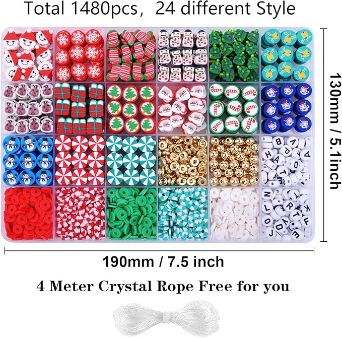 1480pcs Christmas Polymer Clay Beads Charms Friendship Bracelet Necklace Earring Jewelry Making kit, Accessories for Arts Crafts DIY Gifts for Women Girls-CubbioJoy