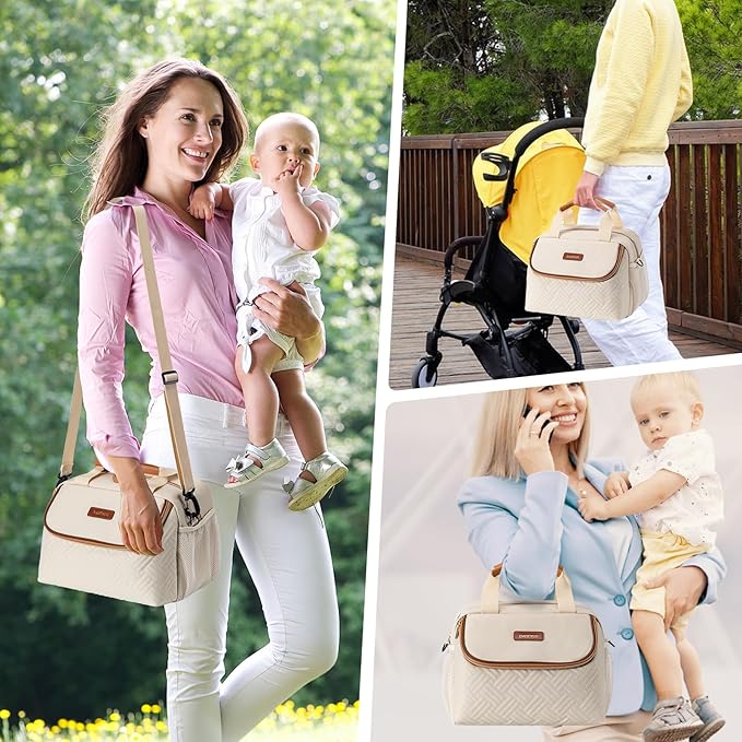 Breastmilk Cooler Bag with Ice Pack Fits 6 Baby Bottles up to 9 Ounce, Wearable Breast Pumps Cooler Bag for Nursing Mom Daycare, Work, Travel- Cream-CubbioJoy