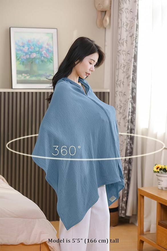 2-Pack Nursing Covers for Breastfeeding, 100% Organic Cotton Muslin Breastfeeding Cover, Multi-Use Nursing Scarf, Car Seat Canopy, Stroller Cover, Soft Breathable Baby Blanket Grey-CubbioJoy