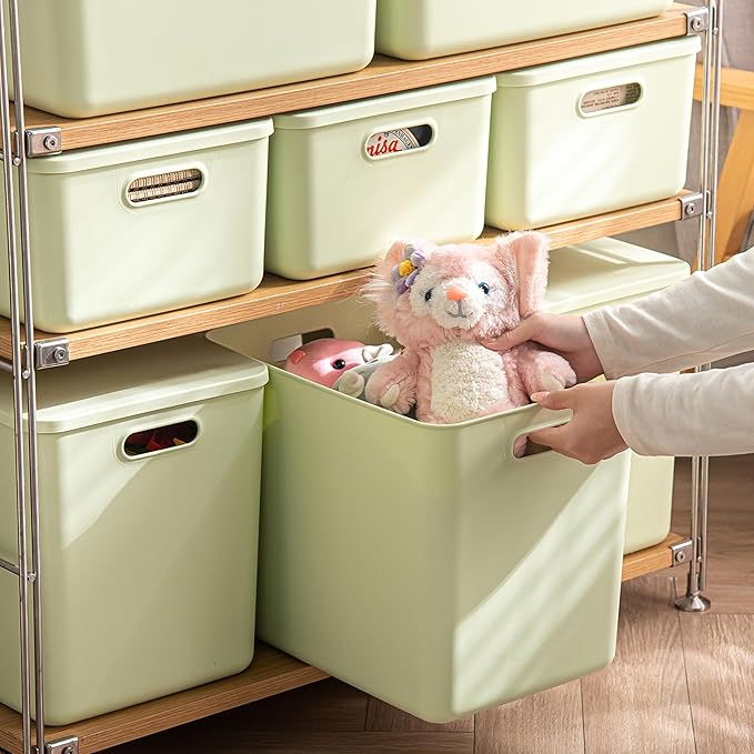 4 pack large plastic White storage bins Baskets, Toy Box Chest with Lids and Handle，Organizer Containers for Baby，Kids,snacks,Nursery，Shelves，Playroom, Bedroom，Office,Closet，home-CubbioJoy