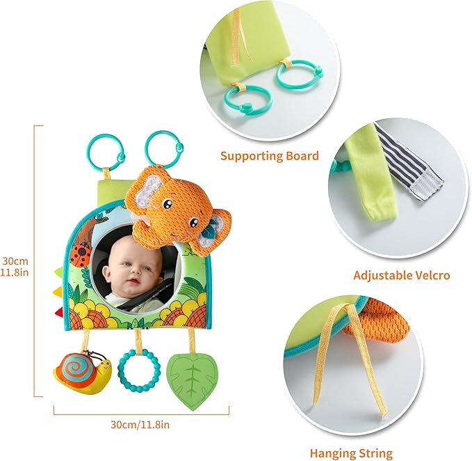 Car Seat Toy, Baby Car Mirror Toy for Rear Facing, Travel Baby Activity Center with Hanging Engaging Toys for Infants Babies 0-6-12-18 Months Boy Girl-CubbioJoy