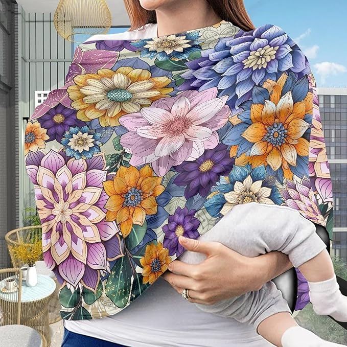 Binienty Durable Fabric Infants Carseat Canopies for Baby Girls Boys,Bohemian Flower Design, Baby Stroller Cover-CubbioJoy