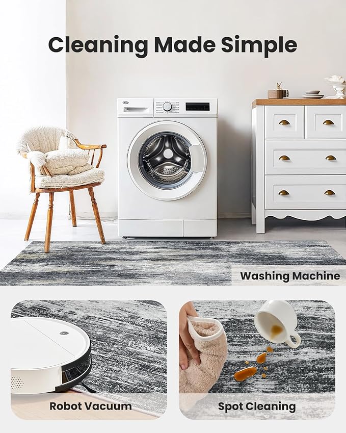 Amada 8x10 Area Rug, Modern Abstract Living Room Rug with Non-Slip Backing & Short Pile, Large Washable Rug with Abstract Pattern for Living Room, Bedroom and Dinning Room, Light Grey-CubbioJoy