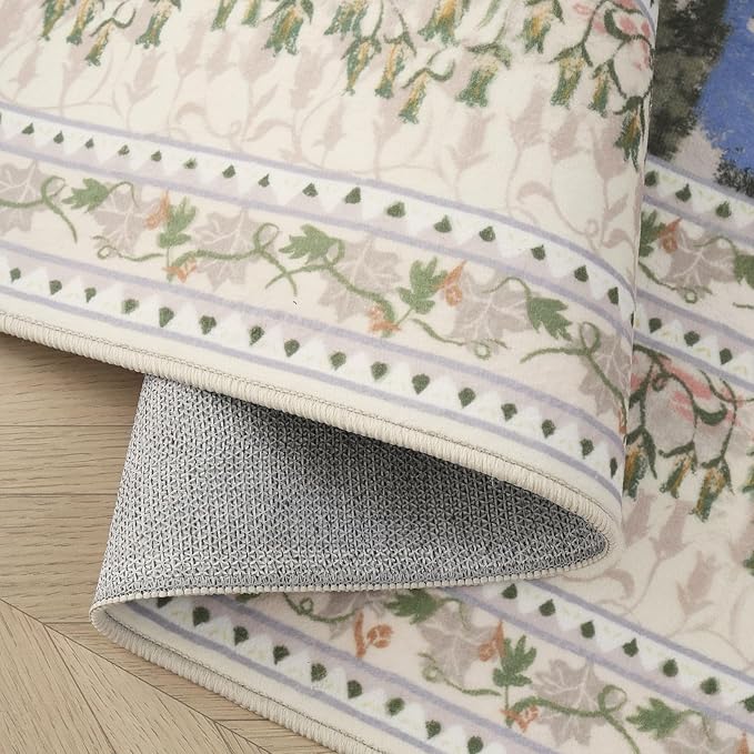 2x3 Rug Impressionist-Style Vintage Indoor Door Mat Machine Washable Small Area Rug Non-Slip Low Pile Throw Rugs for Entryway Kitchen Front Door Indoor Entrance Entry Kids Room, Beige-CubbioJoy