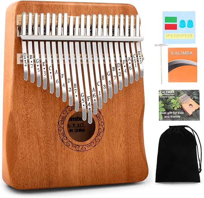 Kalimba Thumb Piano,YUNDIE Portable 21 Keys Mbira Finger Piano with Tune Hammer and Study Instruction,Musical Instruments Gift for Kid Adult Beginners Professional(Brown)-CubbioJoy